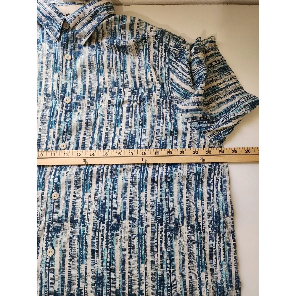 Vintage Silk Circa 1969 Hawaiian Camp Shirt Men XL Blue Abstract Striped 100%...